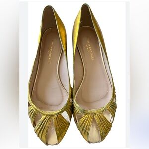 GUC Loeffler Randall Crackled Gold Metallic Peep Toe Flat